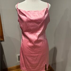 SHEIN Pink Satin Dress with Slit